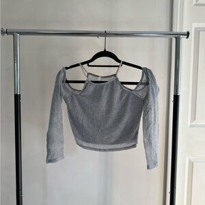 Sage Gray Ribbed Cut-Out Crop Top